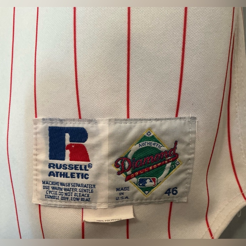 Vintage Phillies White Pinstripe Baseball Jersey with Red Script Boskie 45 - Picture 5 of 8
